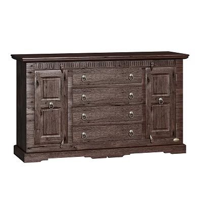 Dark Wooden Entryway Side Cabinet With Storage Drawers Doors and Classic Style 3d model