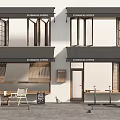 Modern Coffee Shop Exterior With Wooden Awnings Signage And Outdoor Seating