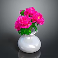 Beautiful Fresh Pink Roses with Green Leaves in White Decorative Vase
