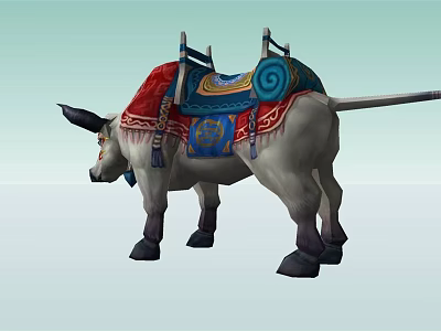Mythical Ox Game Character With Colorful Saddle Red Blue Decorations And Scroll Patterns 3d model