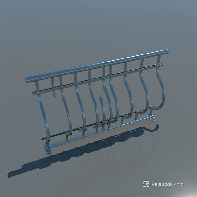 Modern Stainless Steel Railing With Curved Spindles And Sleek Design 3d model 