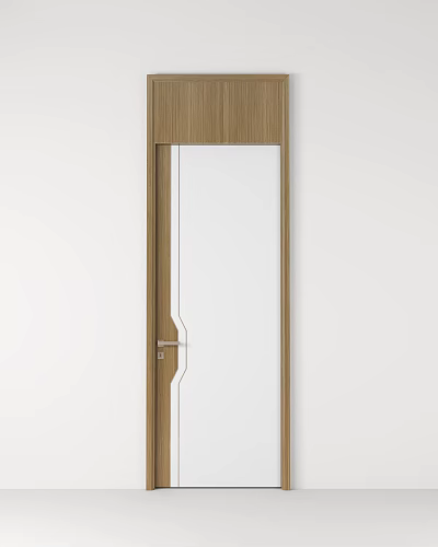 Modern Interior Swing Door with Wooden Frame and Glass Panel Design 3d model