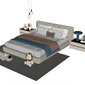 Modern Kids Bed With Blue Brown White Bedding Stuffed Toys And Bedside Tables On Rug