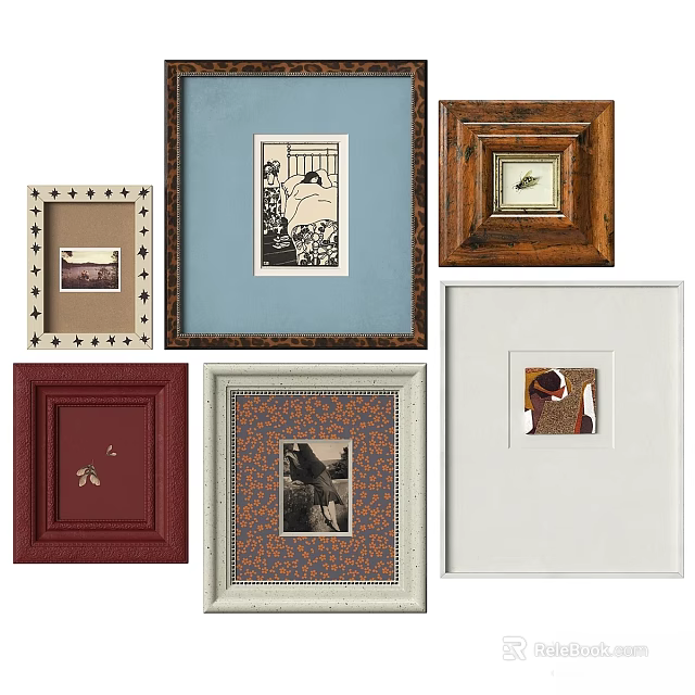 Various Picture Frames In Multiple Styles With Wooden Colored And Ornate Borders 3d model