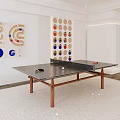 Indoor Sports Equipment Ping Pong Table With Wooden Legs And Wall Decor