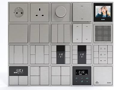 Modern Smart Switch Panel With Sockets Knobs Buttons Digital Displays And Video Intercom 3d model