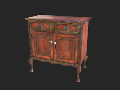 Vintage Wooden Entryway Cabinet Sideboard With Carved Legs And Decorative Trim 3d model