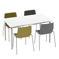 Modern Dining Table Set With White Rectangular Table Green And Gray Chairs Silver Metal Legs 3d model