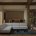 Warm Natural Wood Style Living And Dining Room With Cozy Sofa And Open Dining Area