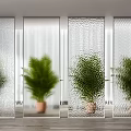 Modern Textured Glass Partitions with Different Patterns and Green Plants in Contemporary Interior
