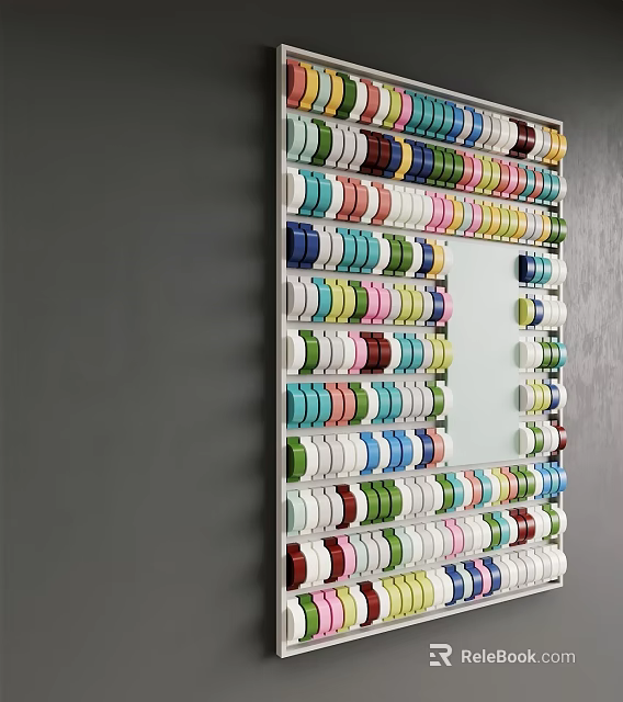Creative Wall Decor With Arranged Colorful Thread Spools For Modern Home Design 3d model