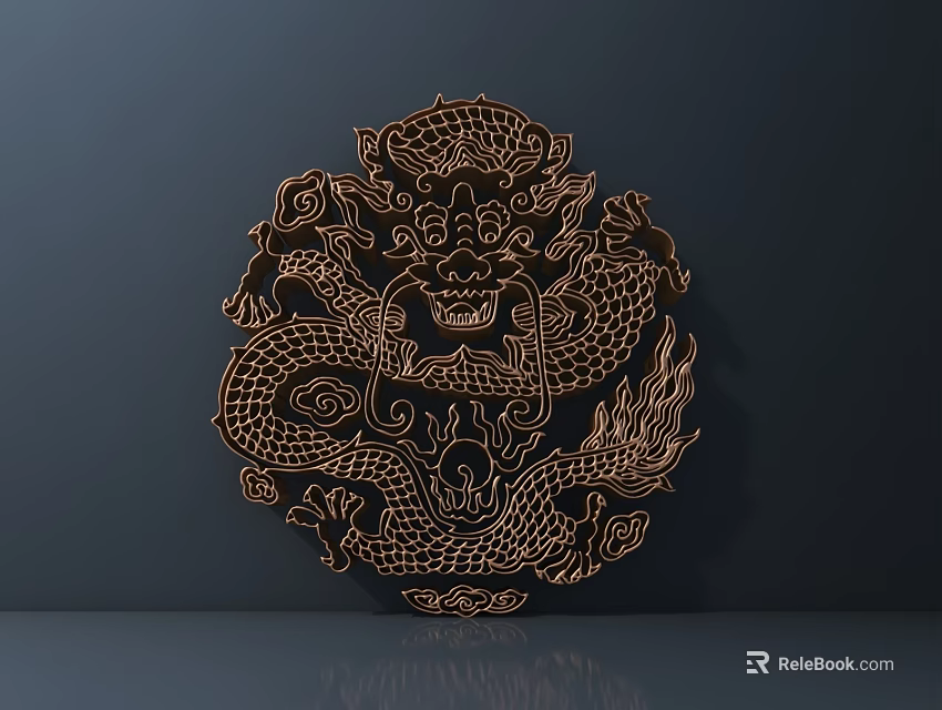 Ornate Round Wall Decor With Intricate Dragon Design And Golden Finish 3d model 