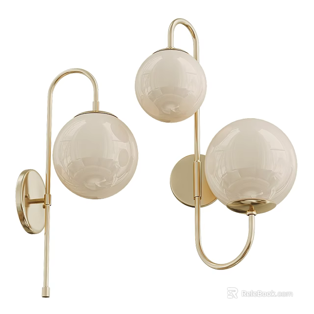 Modern Gold Wall Sconces With Cream Spherical Glass Shades And Minimalist Design 3d model 