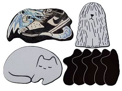 Creative Shaped Rugs Featuring Sneaker Dog Cat and Paw Prints Design 3d model