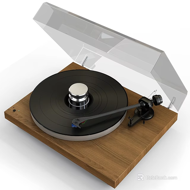 Modern Vinyl Record Player with Transparent Cover Wooden Base Turntable and Tonearm for Home Use 3d model 