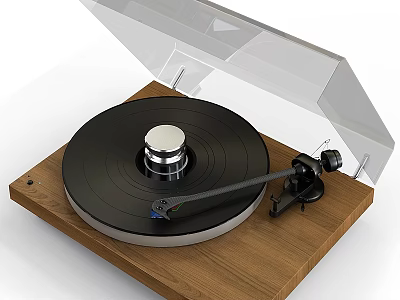 Modern Vinyl Record Player with Transparent Cover Wooden Base Turntable and Tonearm for Home Use 3d model