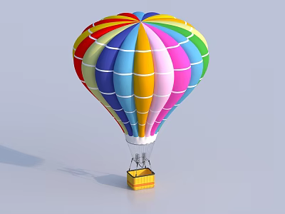 Colorful Hot Air Balloon With Multicolored Stripes And Yellow Basket For Amusement Activities 3d model