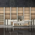 Modern Open Wardrobe System With Multiple Units Shelves Drawers And Central Table 3d model