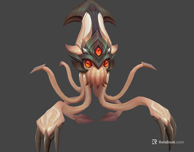 Mythical Game Character Creature With Tentacles Red Glowing Eyes And Ornate Headgear 3d model 