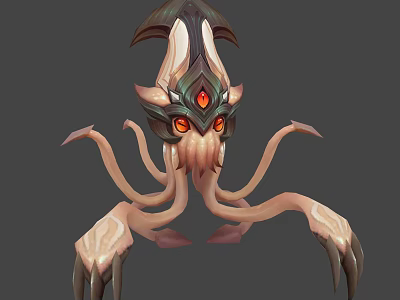 Mythical Game Character Creature With Tentacles Red Glowing Eyes And Ornate Headgear 3d model