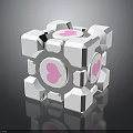 White Cube Structure With Pink Heart Shapes White Blocks And Circular Components On Black Background