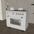 Stainless Steel Stove Oven Kitchen Appliance With Pots On Top Utensils And Plant