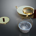 Modern Gold Teapot With Removable Wooden Lid And Silver Strainer For Home Use