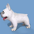 White French Bulldog 3D Model With Blue Background Smiling Open Mouth Red Tongue Standing