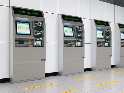 Public Facility Self Service Kiosks With Digital Screens In Public Area 3d model