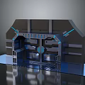 Futuristic Scifi Structure With Metal Panels Blue Lighting And Entrance Frame