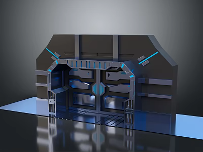 Futuristic Scifi Structure With Metal Panels Blue Lighting And Entrance Frame 3d model