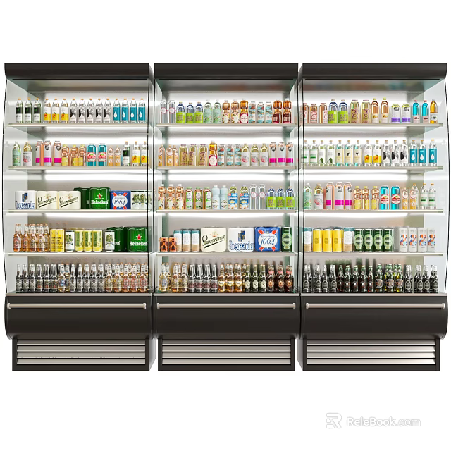Commercial Refrigerated Display Freezers Stocked With Various Bottled Beverages In Store 3d model 