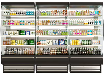 Commercial Refrigerated Display Freezers Stocked With Various Bottled Beverages In Store 3d model