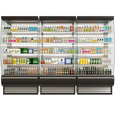 Commercial Refrigerated Display Freezers Stocked With Various Bottled Beverages In Store 3d model
