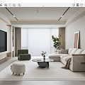 Minimalist Living Room Interior With Large TV Beige L Sofa Green Armchair And Potted Plant