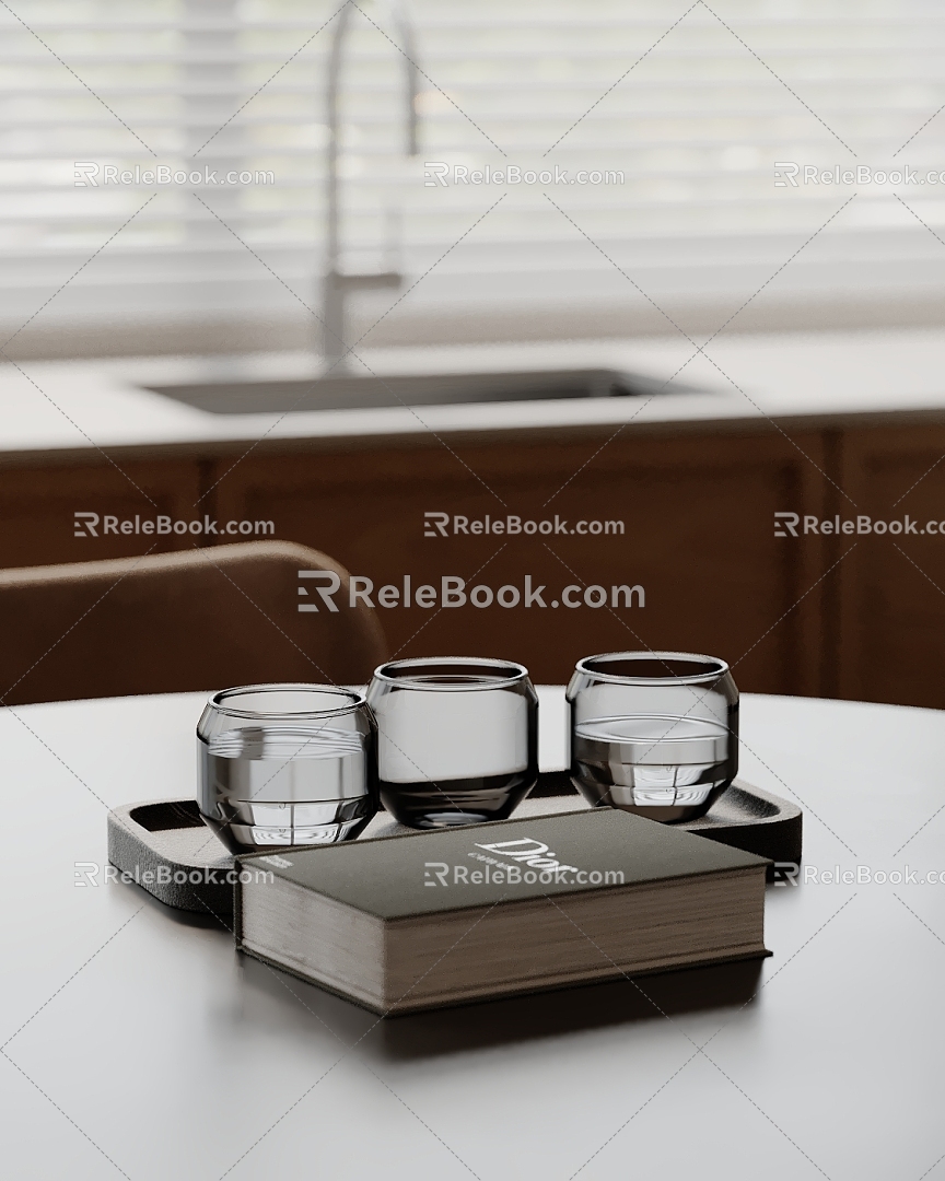 Modern Ornaments Combination Book Water Cup Combination Wine Cup Tea Cup 3d model