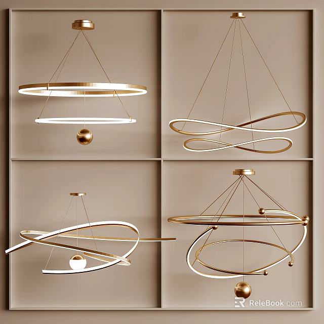 Modern Chandeliers with Various Geometric Shapes Metallic Gold Finish for Contemporary Home Interior Decor 3d model 
