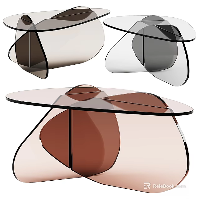 Modern Minimalist Dining Table With Transparent Glass Top And Irregular Shaped Base 3d model 