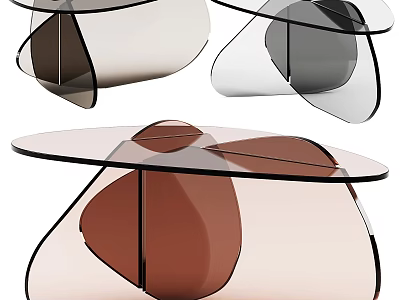 Modern Minimalist Dining Table With Transparent Glass Top And Irregular Shaped Base 3d model