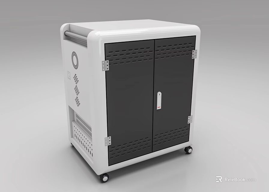 Smart Machine With Black And White Cabinet Doors And Wheels Design 3d model 