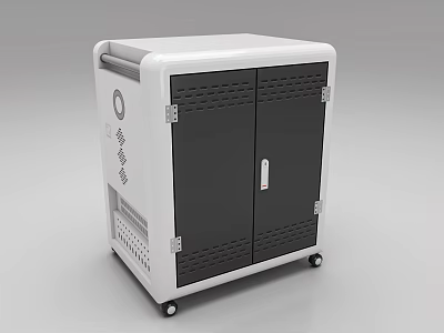 Smart Machine With Black And White Cabinet Doors And Wheels Design 3d model