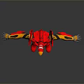 Red And Orange Sci Fi Robot Character With Sleek Body Head Antennas And Yellow Limbs