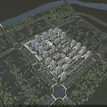 Aerial Planning of Modern Residential Community With Buildings Layout Green Spaces and Road Networks