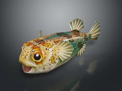 Vibrant Spotted Pufferfish Artistic Model With Open Mouth Large Eyes And Colorful Fins 3d model