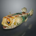 Vibrant Spotted Pufferfish Artistic Model With Open Mouth Large Eyes And Colorful Fins
