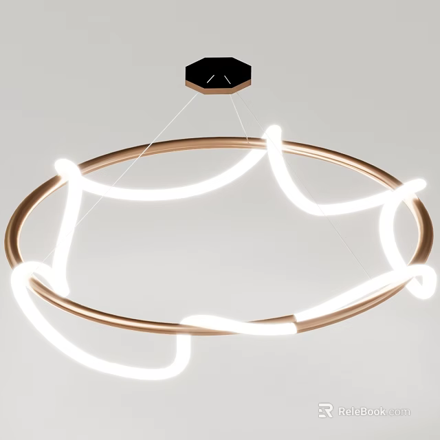Modern Pendant Light With Copper Frame And White Neon Circular Design 3d model 