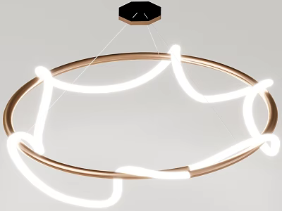 Modern Pendant Light With Copper Frame And White Neon Circular Design 3d model