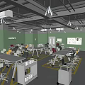 School Modern Learning Classroom With Green Walls White Tables And Storage Carts