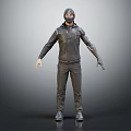 3D Character Model In Dark Hooded Outfit With Mask And Realistic Standing Pose