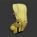 3D Woman Bust With Blonde Hair Blue Eyes Yellow Tight Outfit And Badges